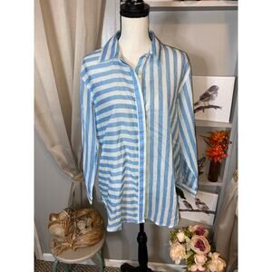 NWT C&C California 100% Cotton Large Relaxed Button Down Shirt Blue White